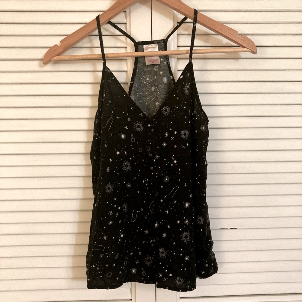 Black celestial patterned tank top